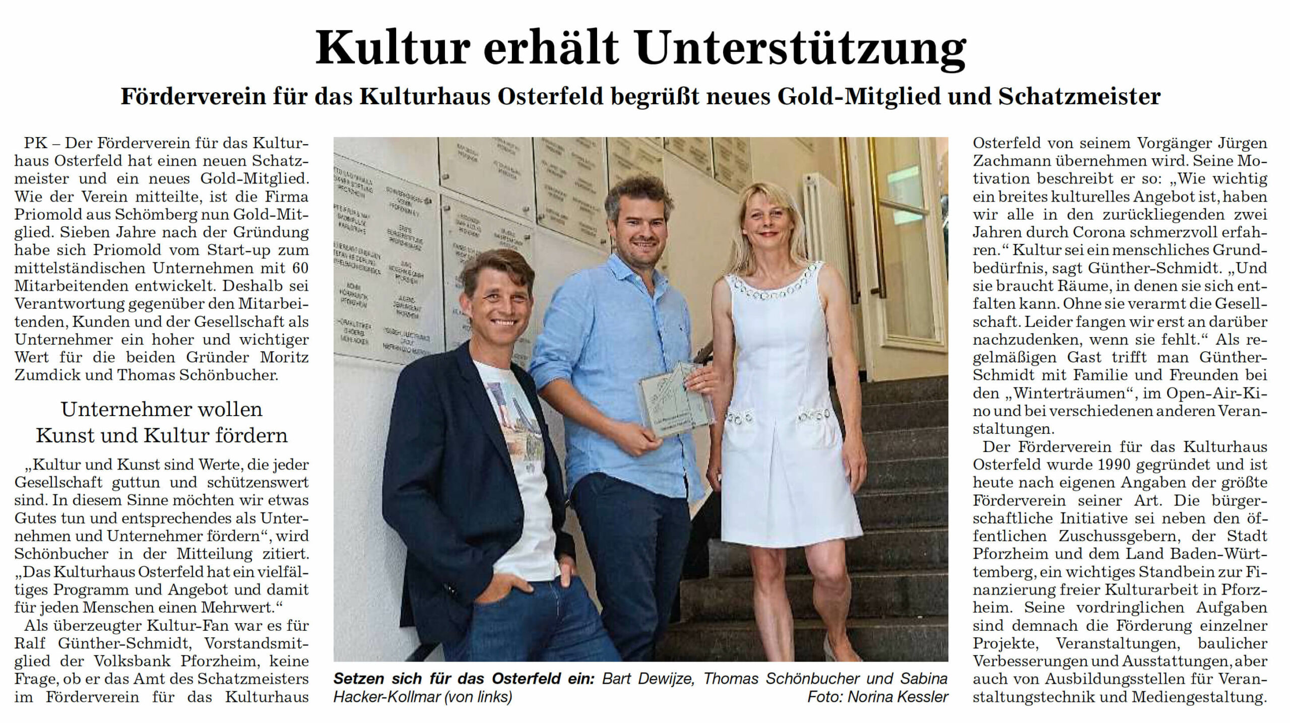 Förderverein Kulturhaus Osterfeld - News - Neues Gold-Mitglied und neuer Schatzmeister